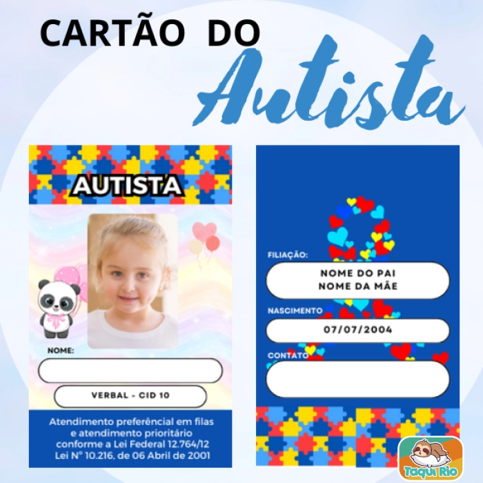 Cartão de Identificação Autista Personalizado Plastificado - Autismo TEA Hiperfoco