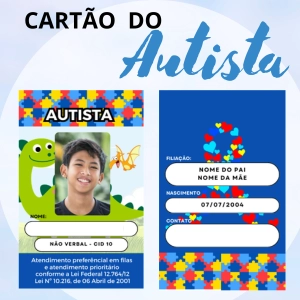 Cartão de Identificação Autista Personalizado Plastificado - Autismo TEA Hiperfoco
